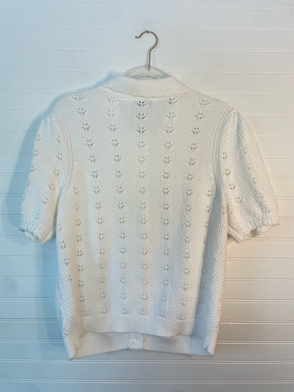 Free Assembly 100% Cotton Pointelle Peterpan Collar White Knit Cardigan NEW - Picture 7 of 7